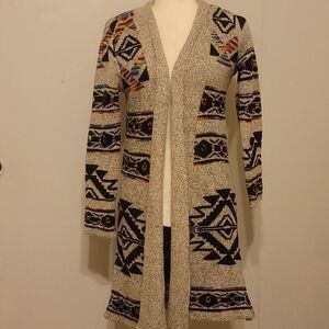 Northern Angel | Aztec Tribal Rainbow Long Open Front Cardigan size small